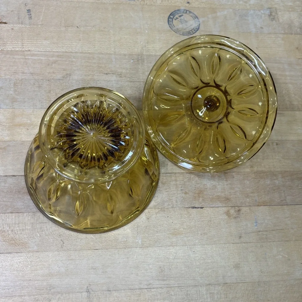 Vintage Anchor Hocking Amber Glass Fairfield Footed Candy Dish With Lid